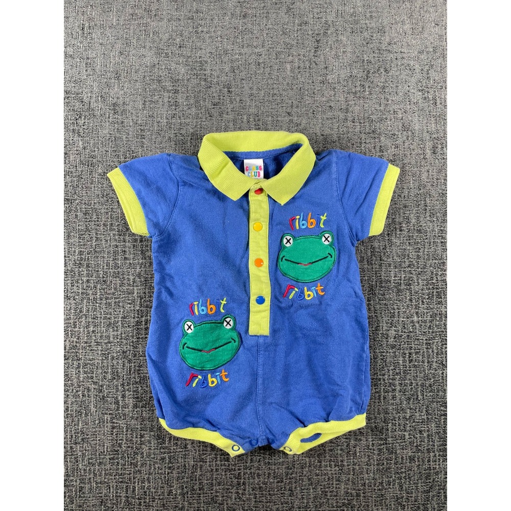 Class Club Baby Blue Frog Ribbit Romper Polo Collar Cotton One Piece 3M